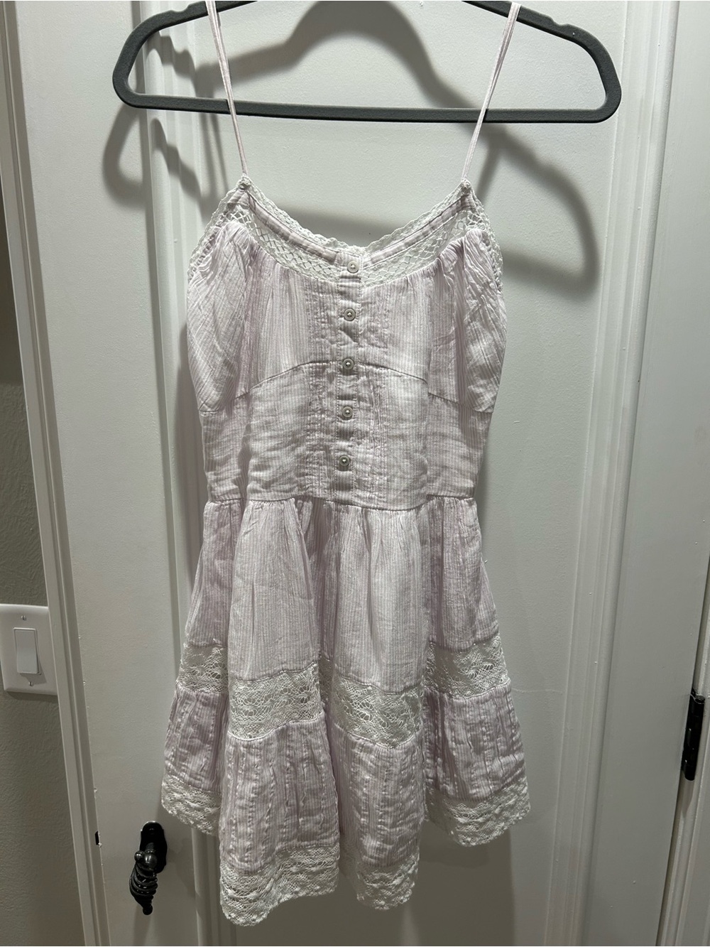 aerie Light Pink Lace-Trim Spaghetti Strap Sundress